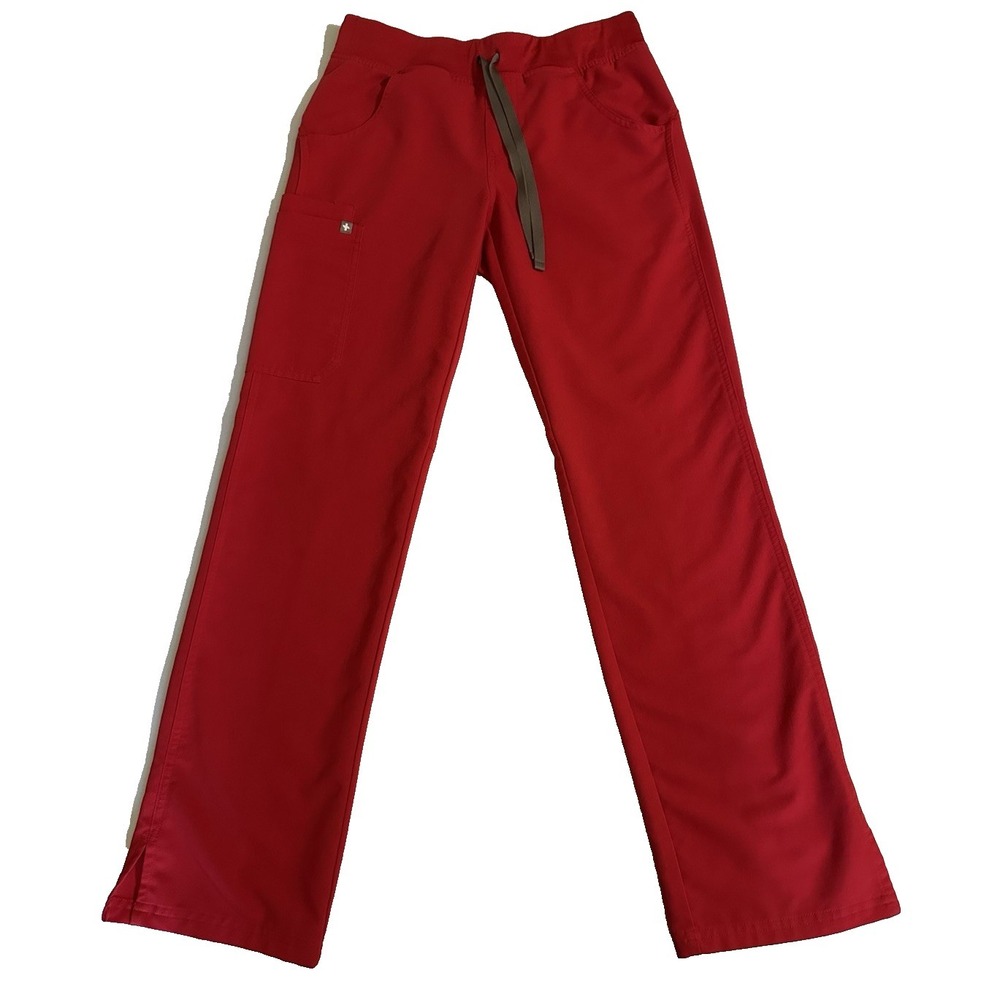 Figs Kade Cargo Scrub Pants Women's XS Pop Red Straight Leg Yoga Waist Medical